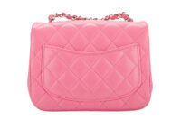 0980. Chanel Mini Square Classic Flap Pink Lambskin Leather, Silver Hardware5