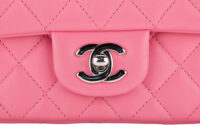 0980. Chanel Mini Square Classic Flap Pink Lambskin Leather, Silver Hardware8