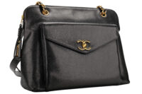 0984. Chanel Vintage Black Caviar Front Pocket chain bag, Gold hardware1