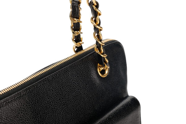 Chanel Vintage Black Caviar Front Pocket Chain Bag, Gold hardware