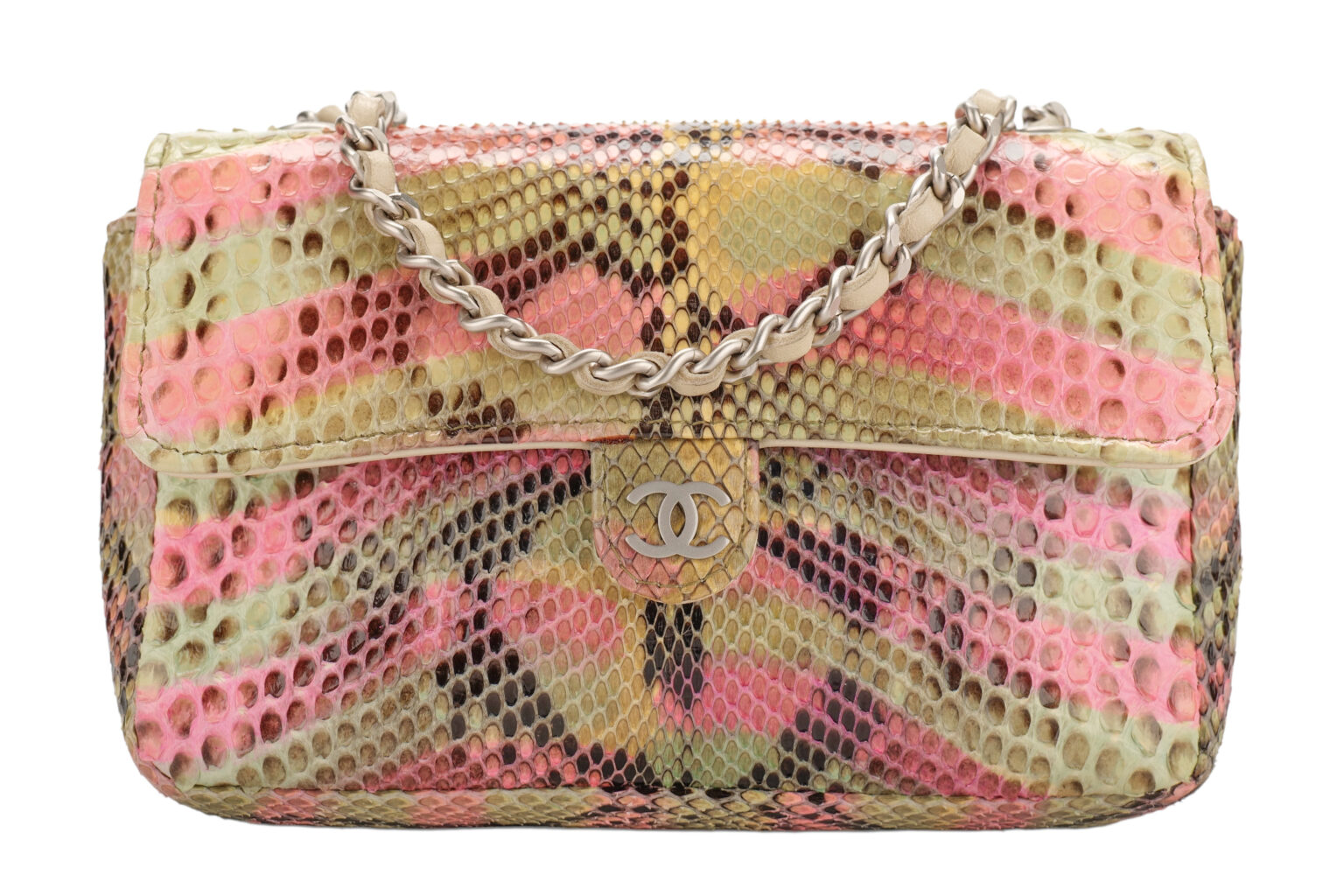 Chanel Vintage Mini Flap Bag Python Multicolour Leather, Silver ...