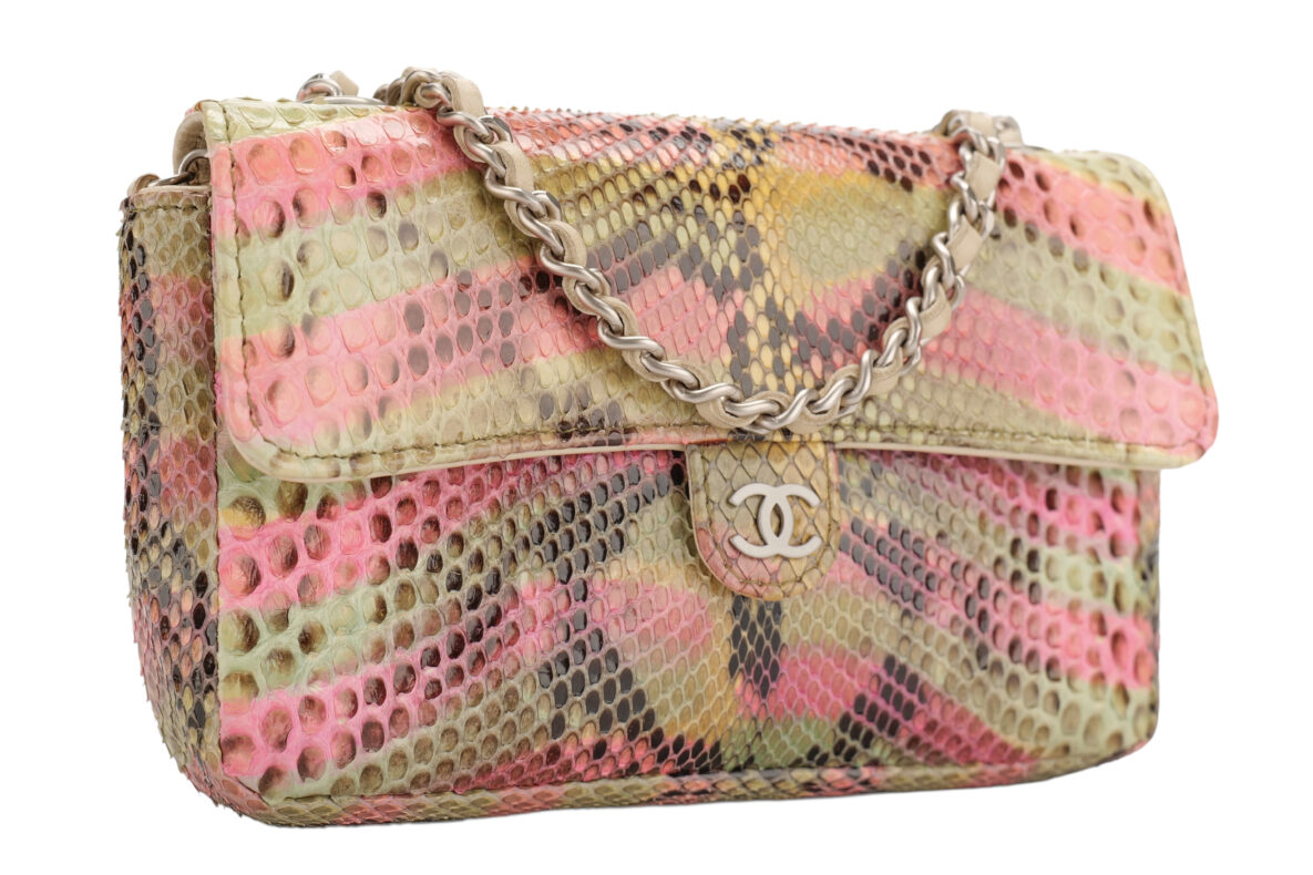Chanel Vintage Mini Flap Bag Python Multicolour Leather, Silver ...