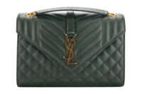 0986. Saint Laurent Medium Envelope Flap Grain De Poudre Green Matelasse Leather, Gold Hardware1
