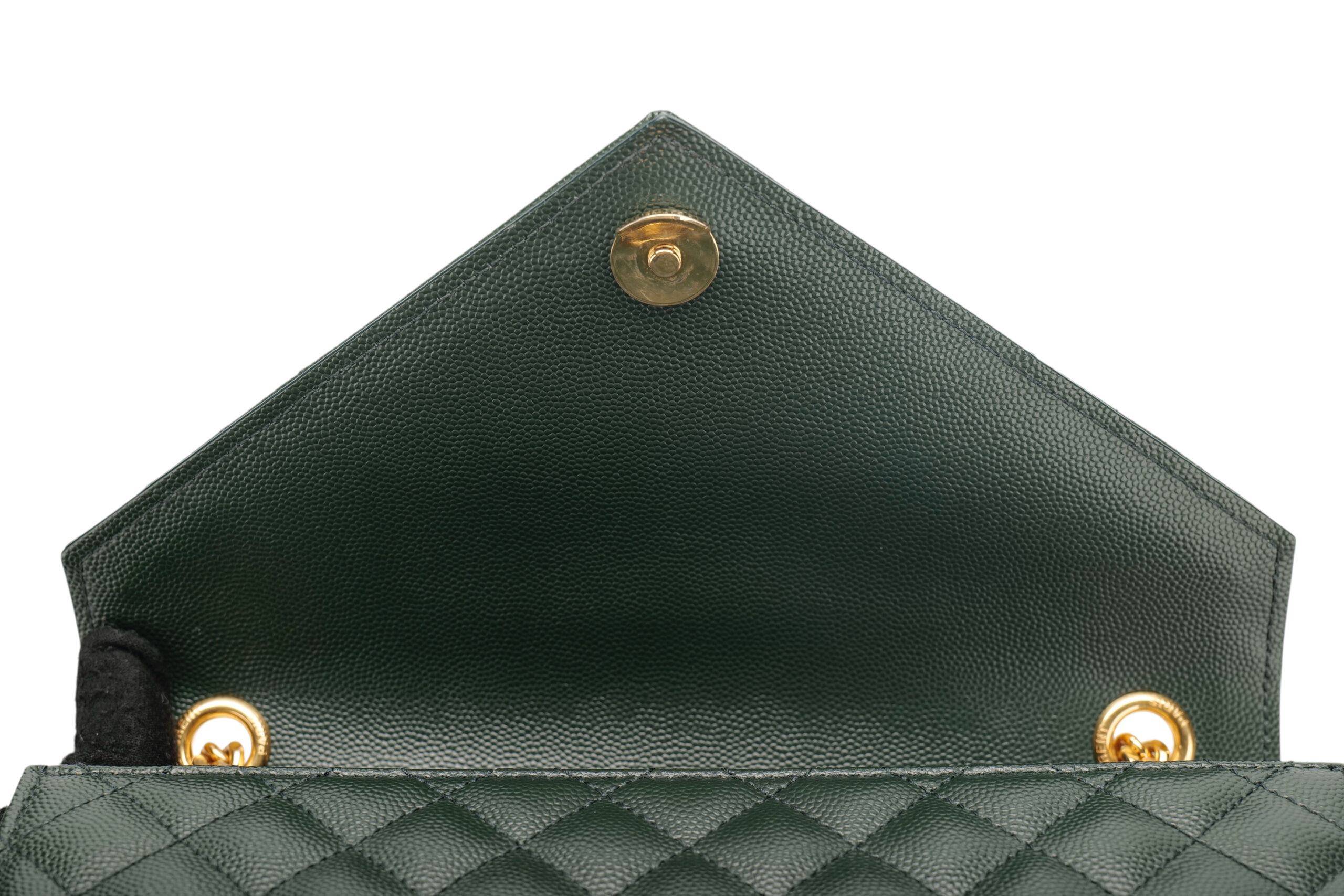 0986. Saint Laurent Medium Envelope Flap Grain De Poudre Green Matelasse Leather, Gold Hardware12