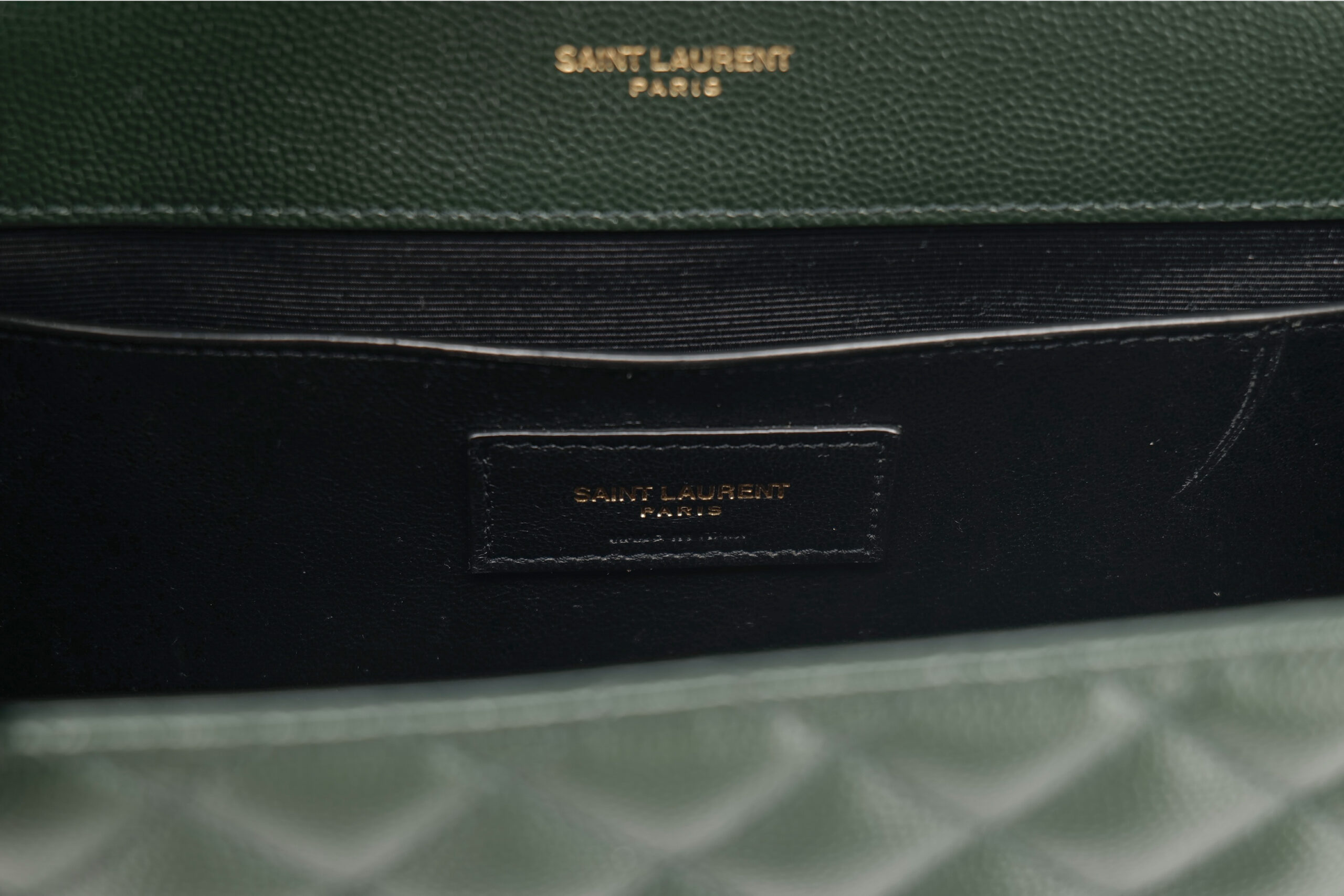 0986. Saint Laurent Medium Envelope Flap Grain De Poudre Green Matelasse Leather, Gold Hardware13