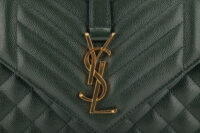 0986. Saint Laurent Medium Envelope Flap Grain De Poudre Green Matelasse Leather, Gold Hardware15