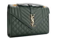 0986. Saint Laurent Medium Envelope Flap Grain De Poudre Green Matelasse Leather, Gold Hardware2