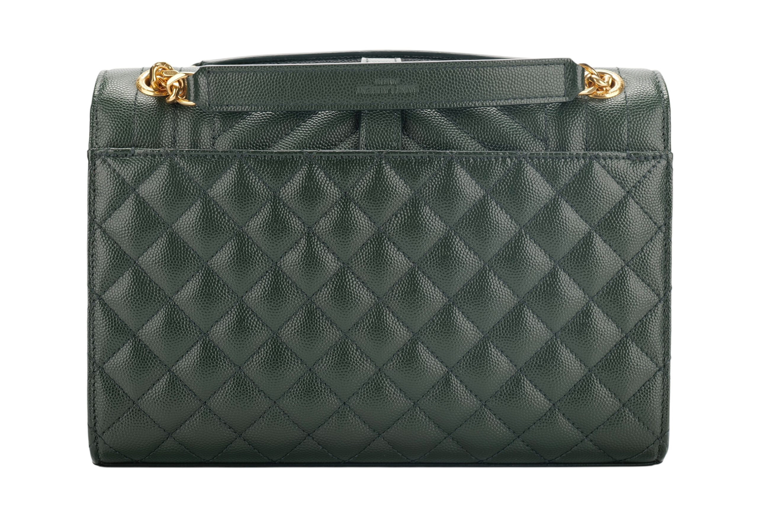 0986. Saint Laurent Medium Envelope Flap Grain De Poudre Green Matelasse Leather, Gold Hardware4