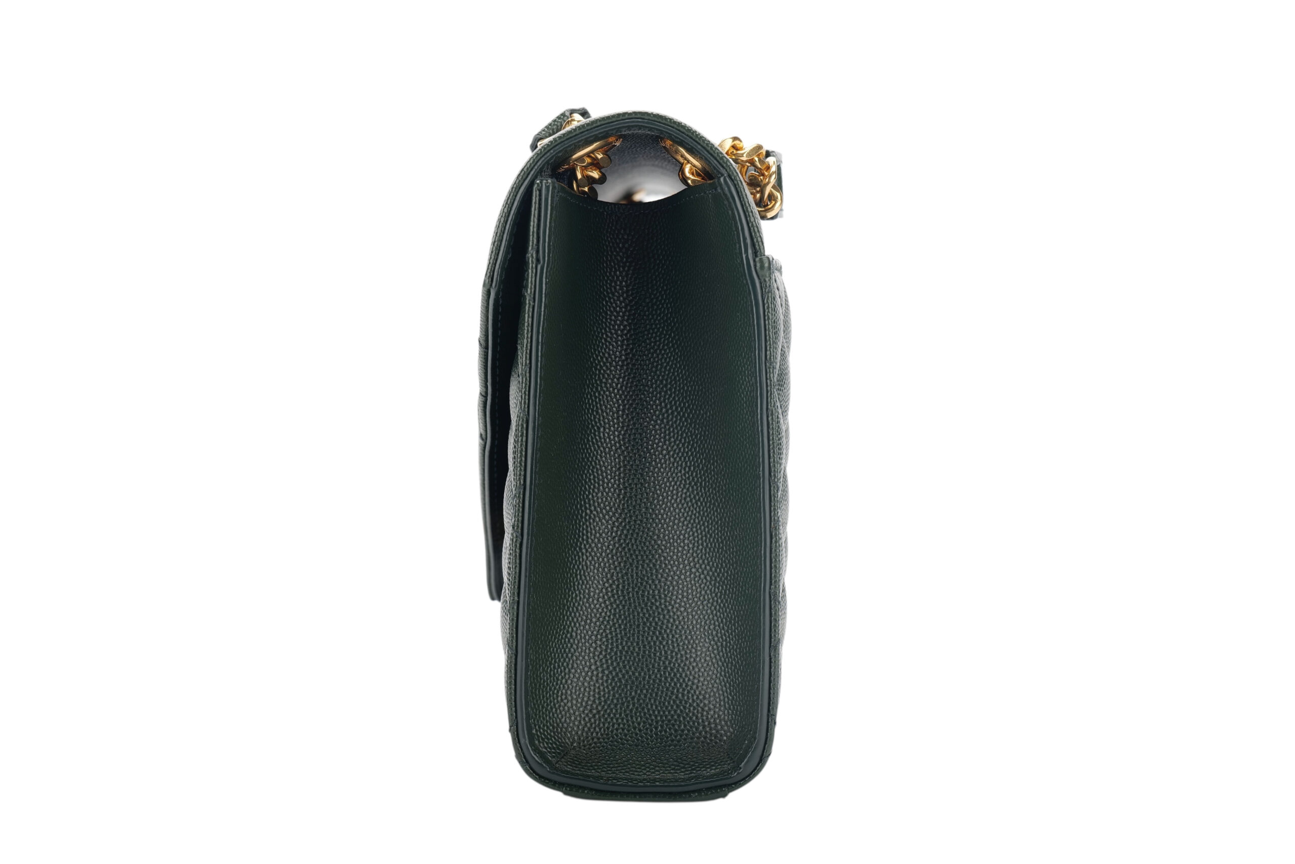 0986. Saint Laurent Medium Envelope Flap Grain De Poudre Green Matelasse Leather, Gold Hardware5