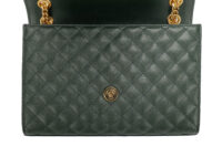 0986. Saint Laurent Medium Envelope Flap Grain De Poudre Green Matelasse Leather, Gold Hardware6