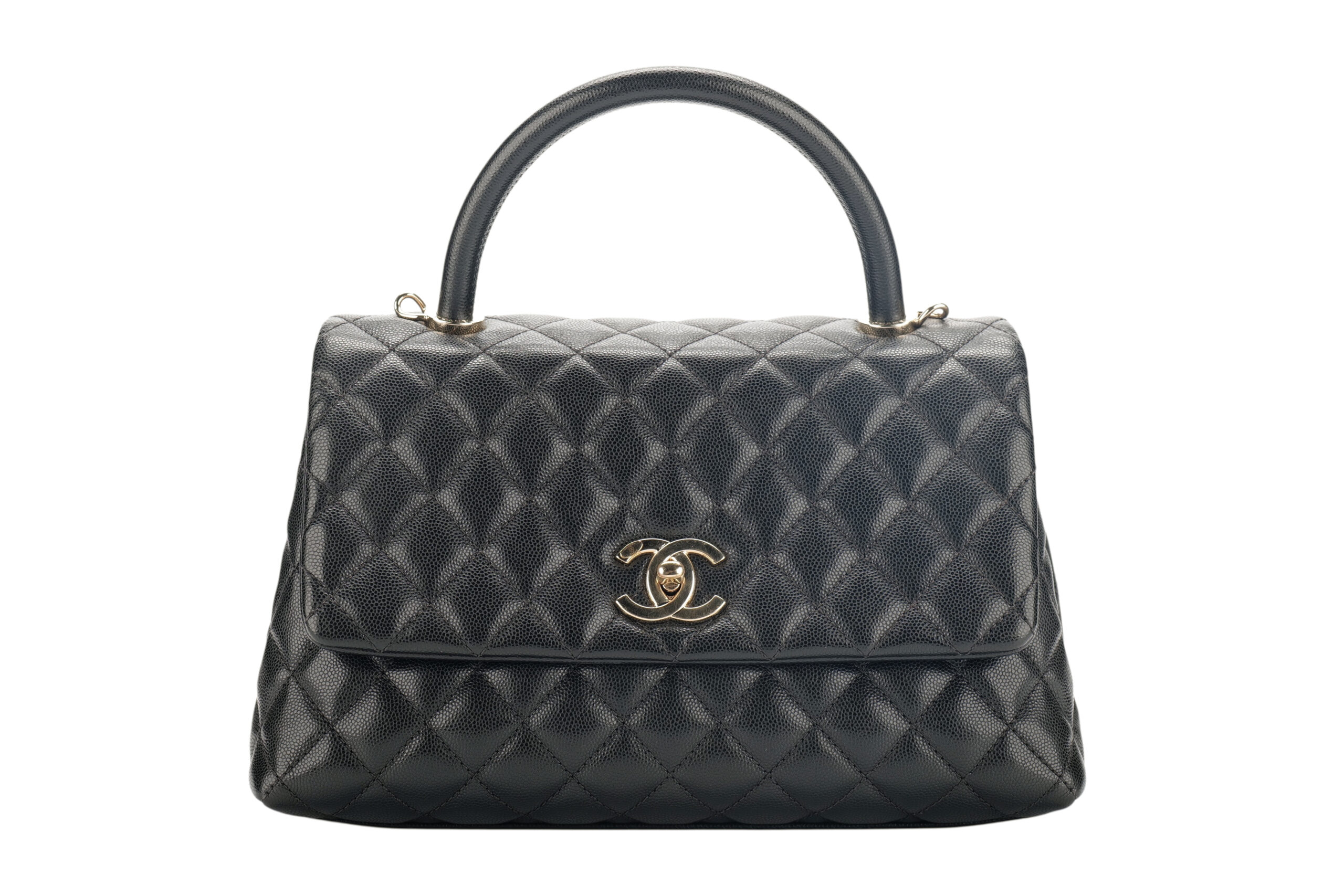 0987. Chanel Coco Handle Quilted Black Caviar Leather Flap Bag Gold Hardware1