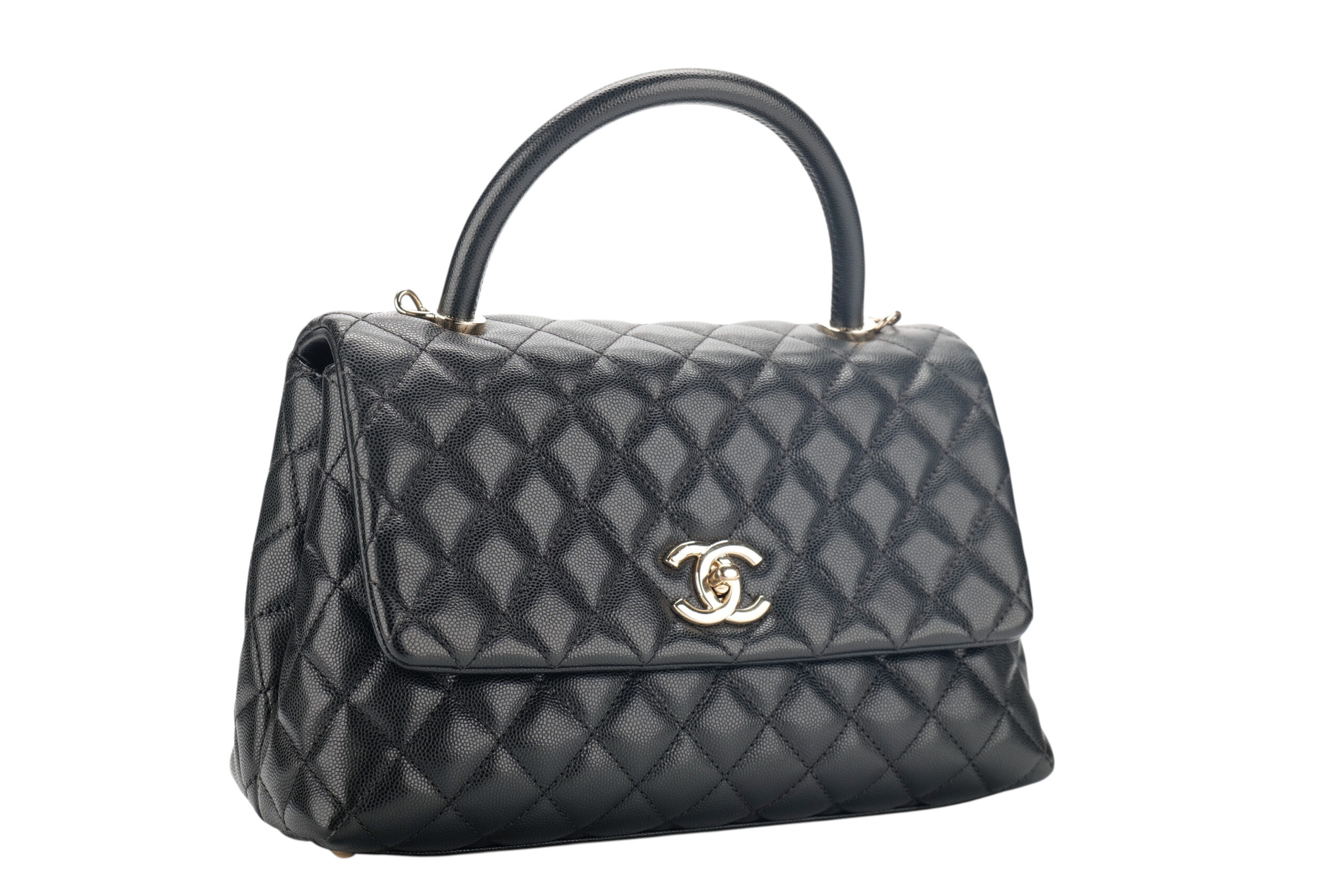 0987. Chanel Coco Handle Quilted Black Caviar Leather Flap Bag Gold Hardware3