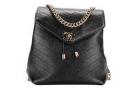 0989. Chanel Coco Chevron Black Leather Backpack, Gold Hardware1