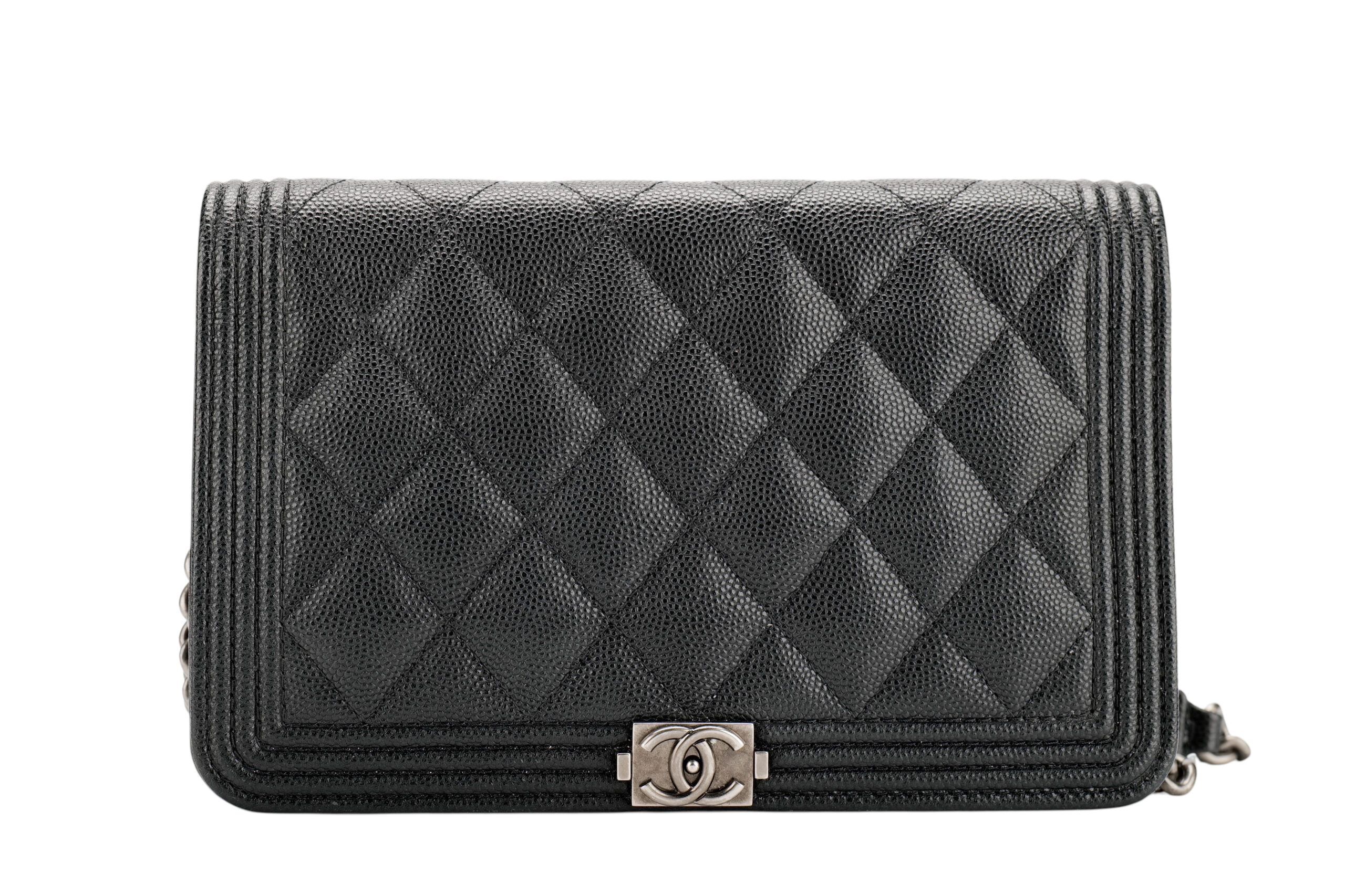 988 Chanel Boy Wallet on Chain Black Caviar, Ruthenium hardware-1