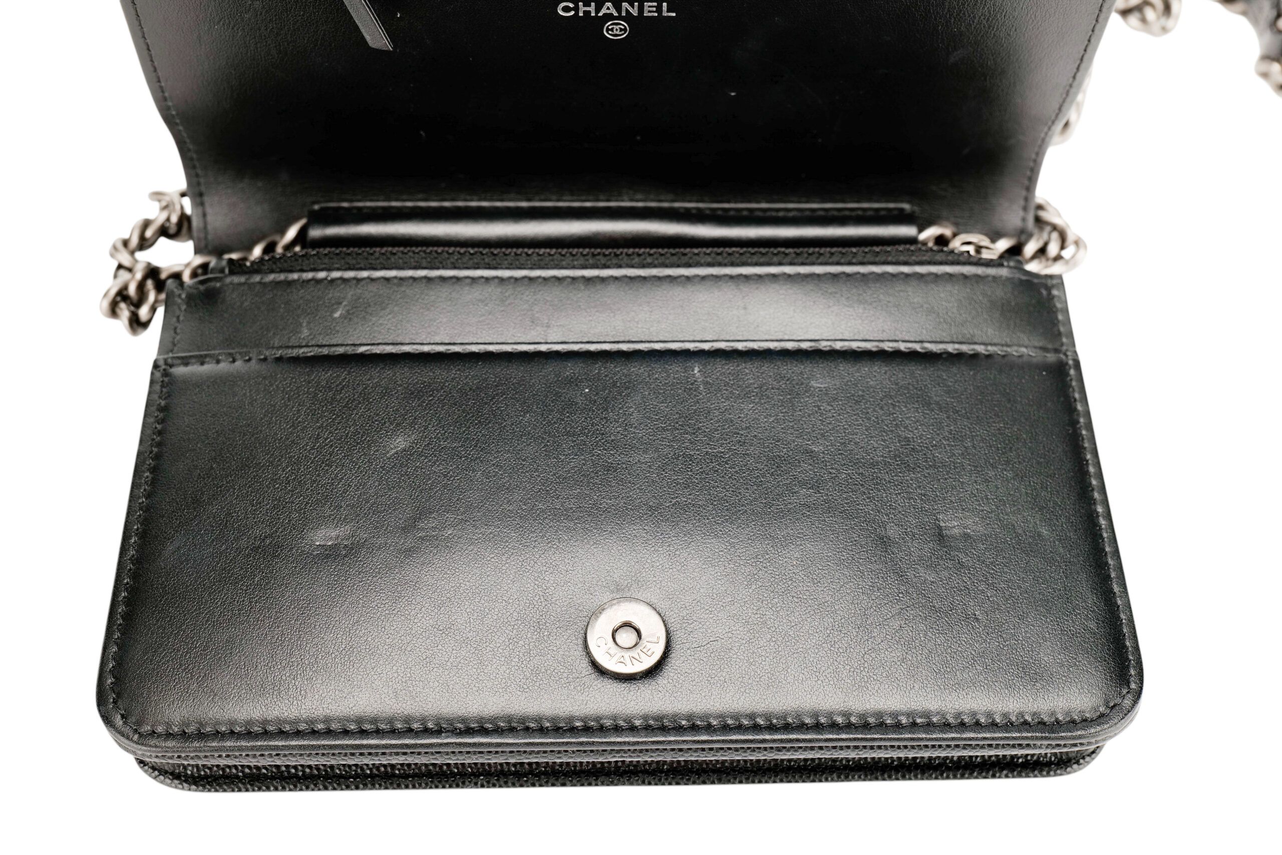 988 Chanel Boy Wallet on Chain Black Caviar, Ruthenium hardware-10