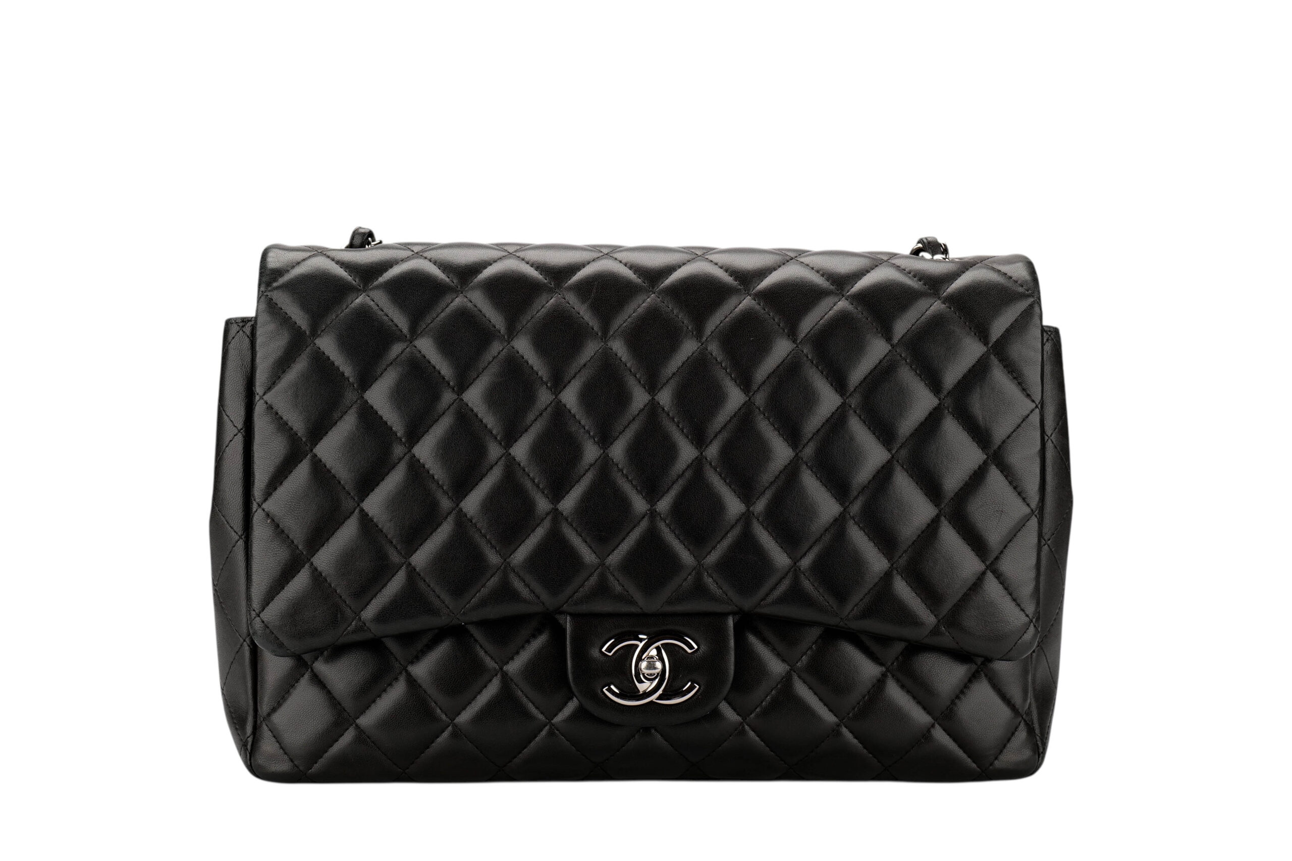 990 Chanel Maxi Flap Black lambskin, silver hardware1-1