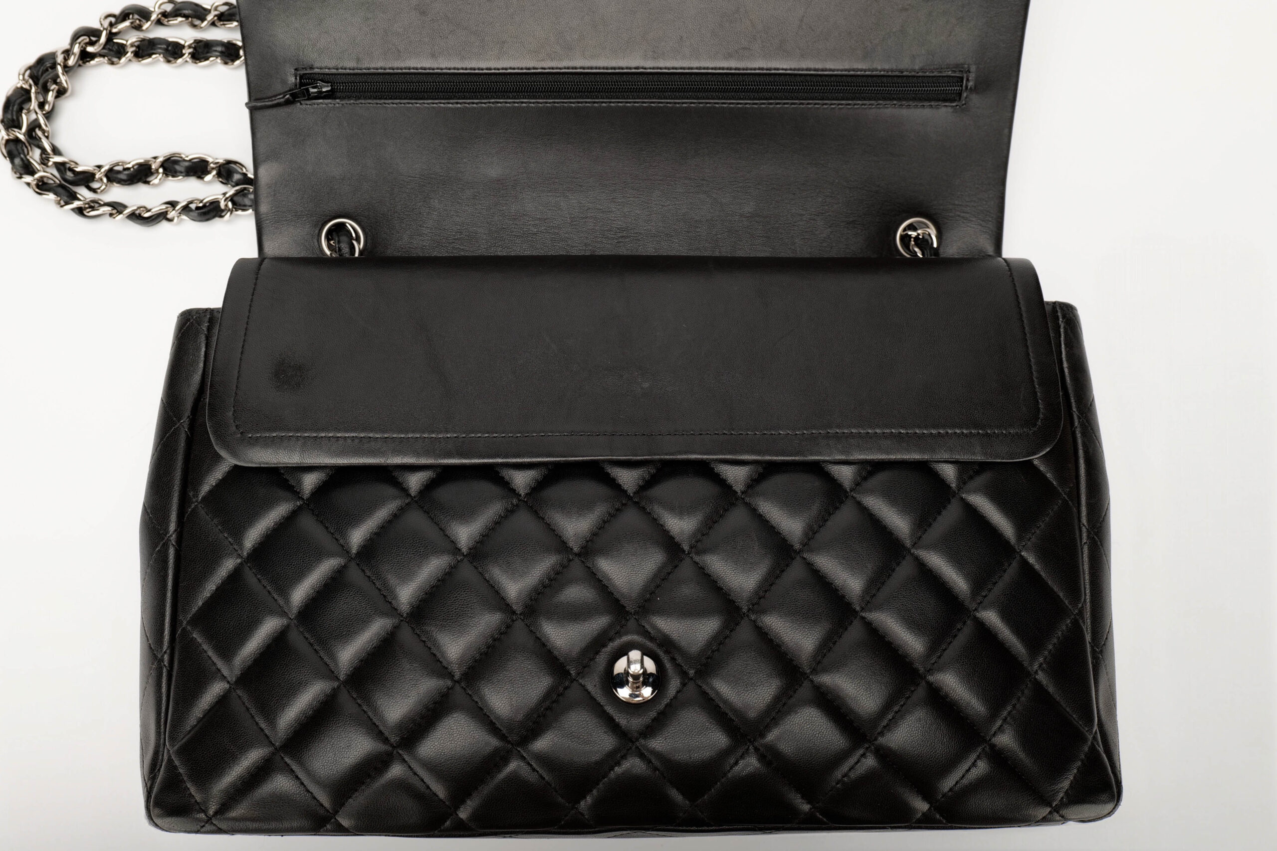 990 Chanel Maxi Flap Black lambskin, silver hardware1-11