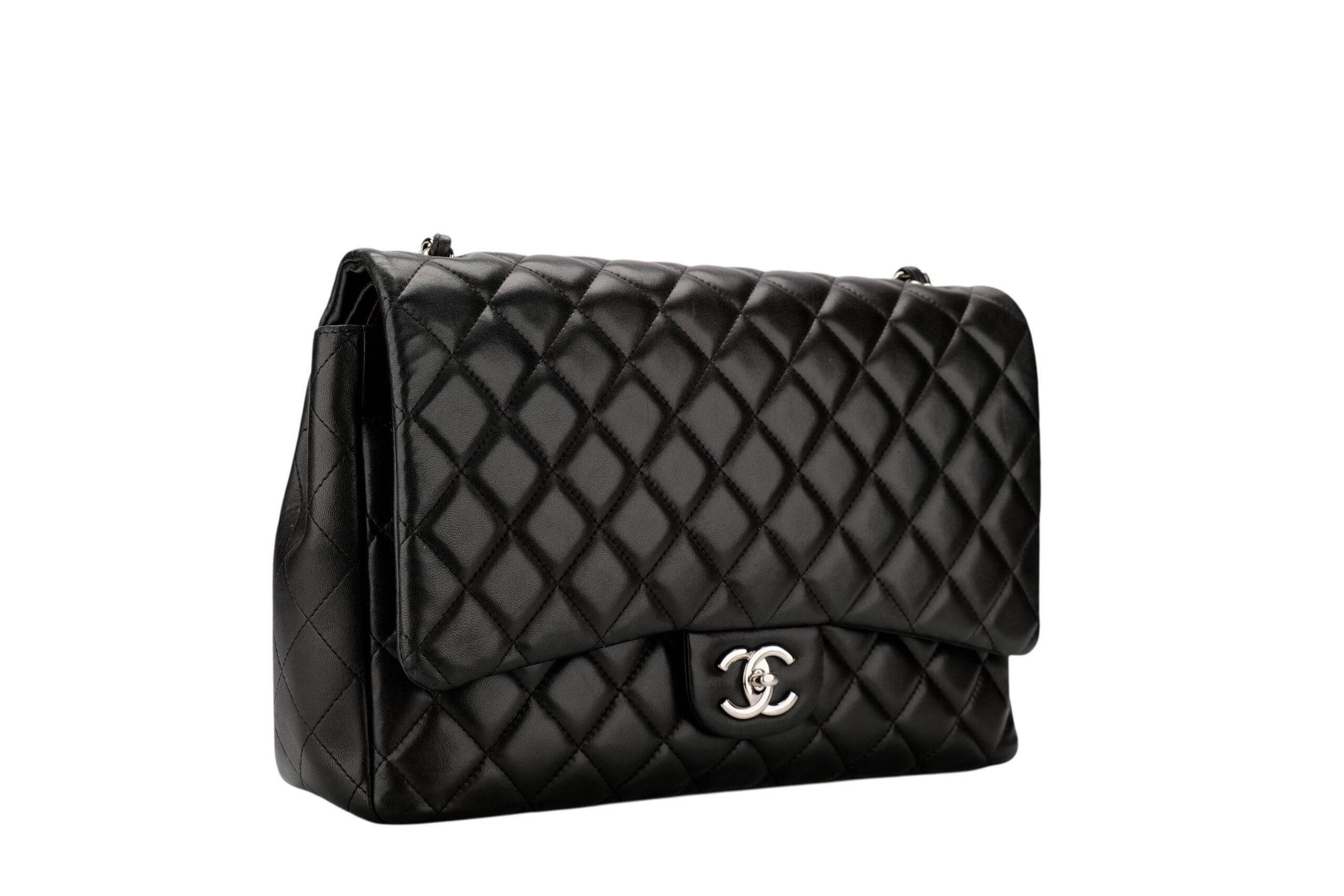 990 Chanel Maxi Flap Black lambskin, silver hardware1-2