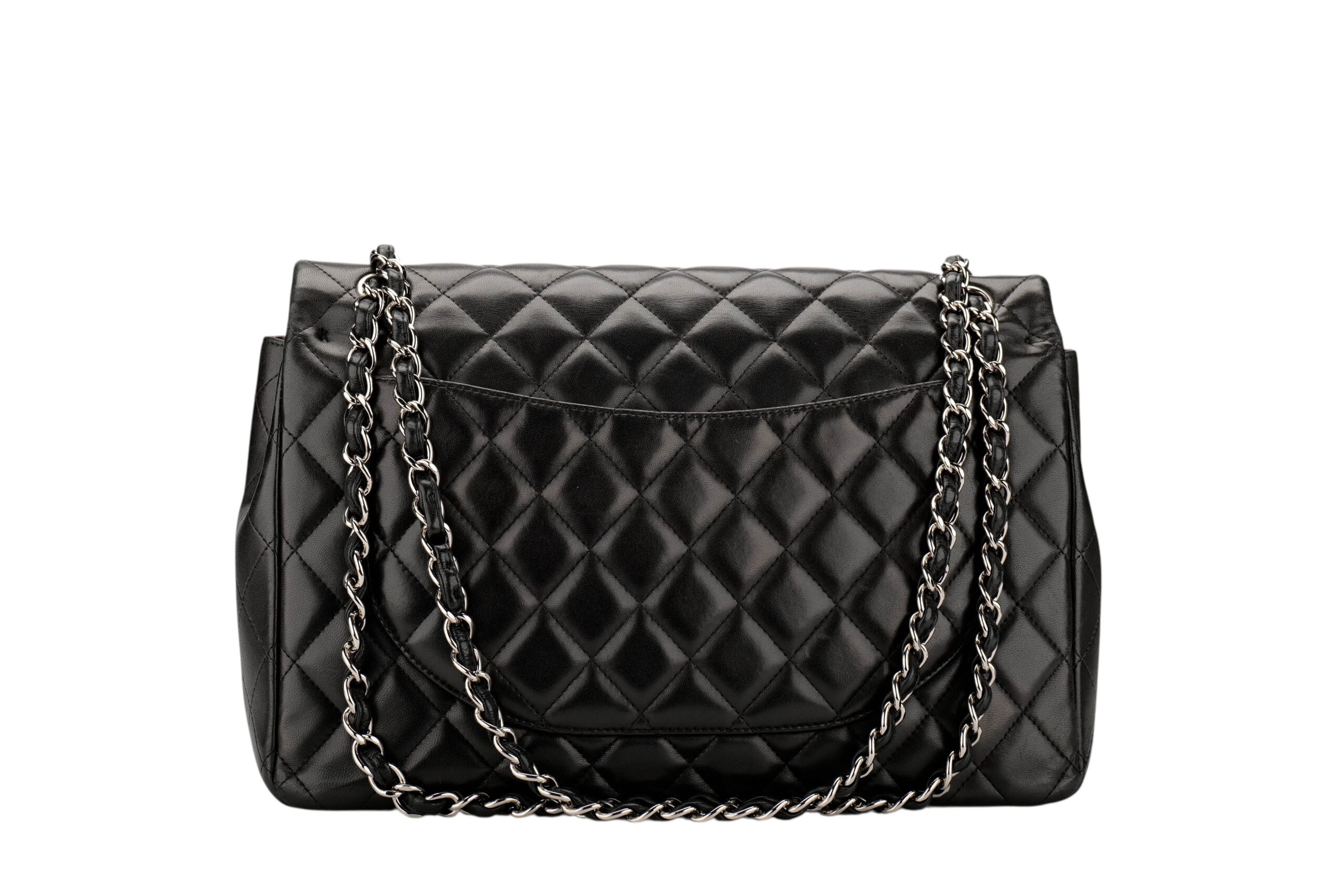 990 Chanel Maxi Flap Black lambskin, silver hardware1-4