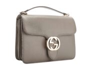 0842. Gucci Interlocking GG Grey Calfskin leather Shoulder bag, Gold Hardware2