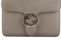 0842. Gucci Interlocking GG Grey Calfskin leather Shoulder bag, Gold Hardware6
