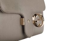 0842. Gucci Interlocking GG Grey Calfskin leather Shoulder bag, Gold Hardware7