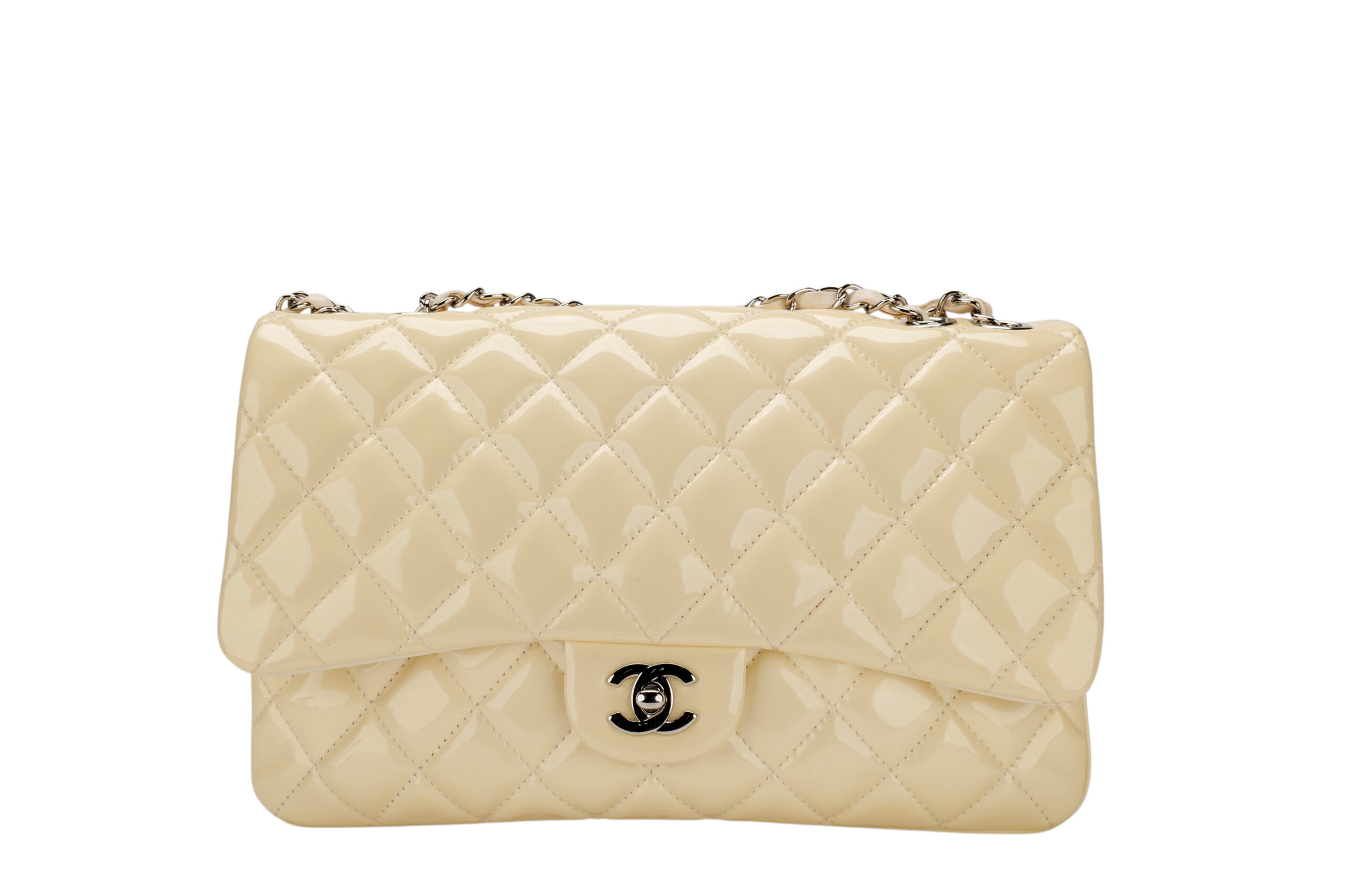 0402 Chanel Classic Single Flap White Patent Leather, Sliver Hardward1