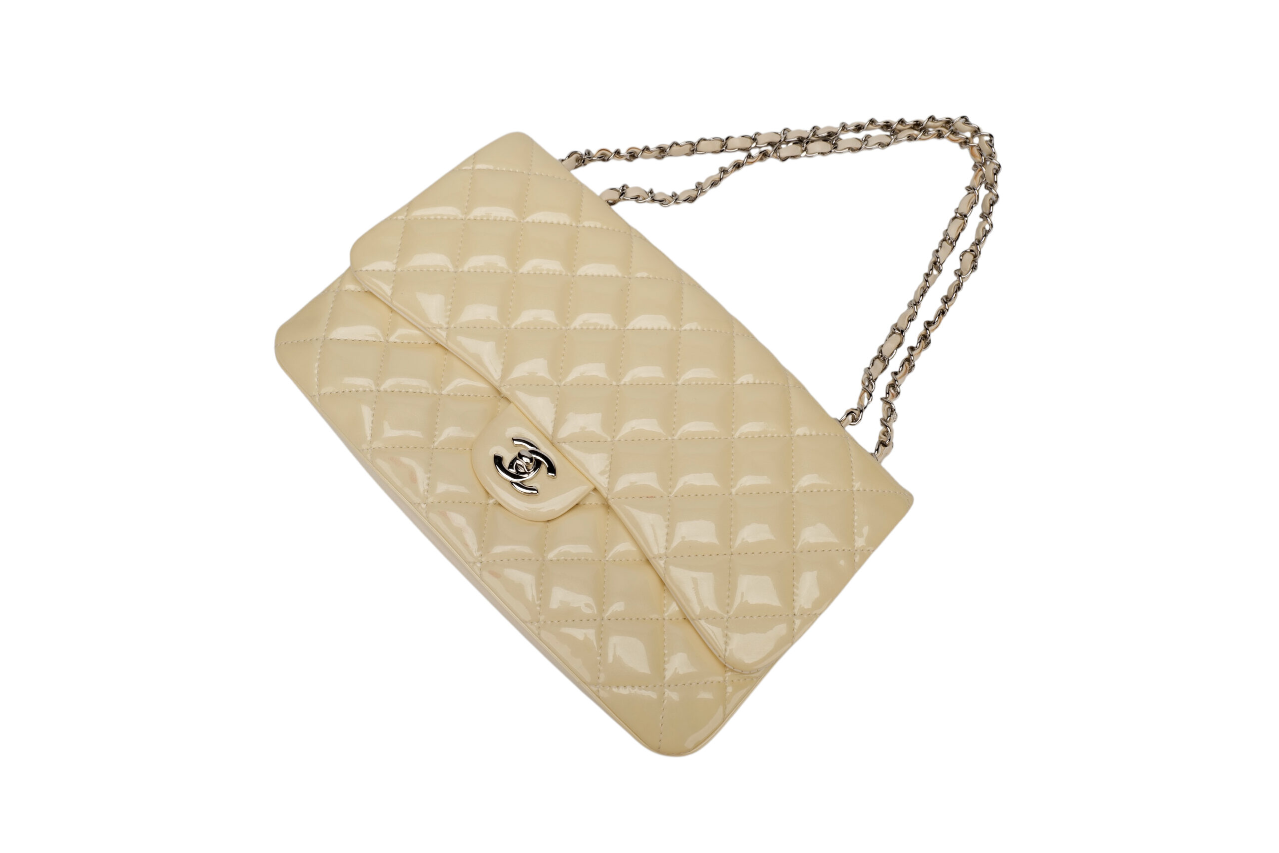 0402 Chanel Classic Single Flap White Patent Leather, Sliver Hardward10