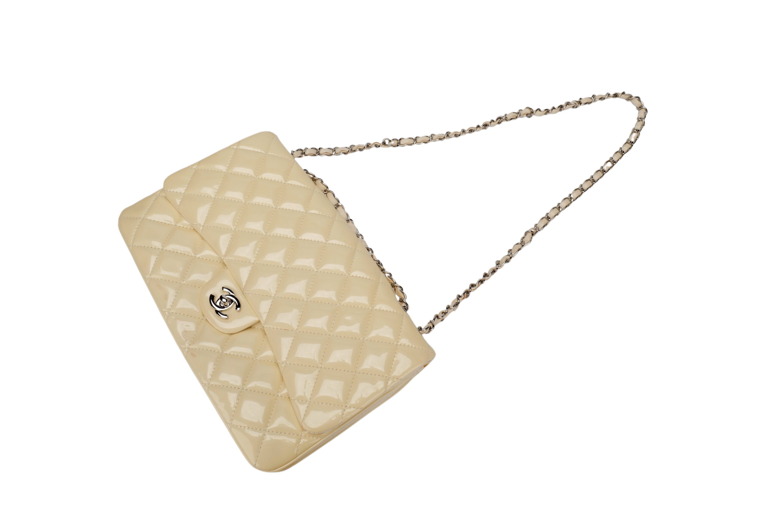 0402 Chanel Classic Single Flap White Patent Leather, Sliver Hardward11