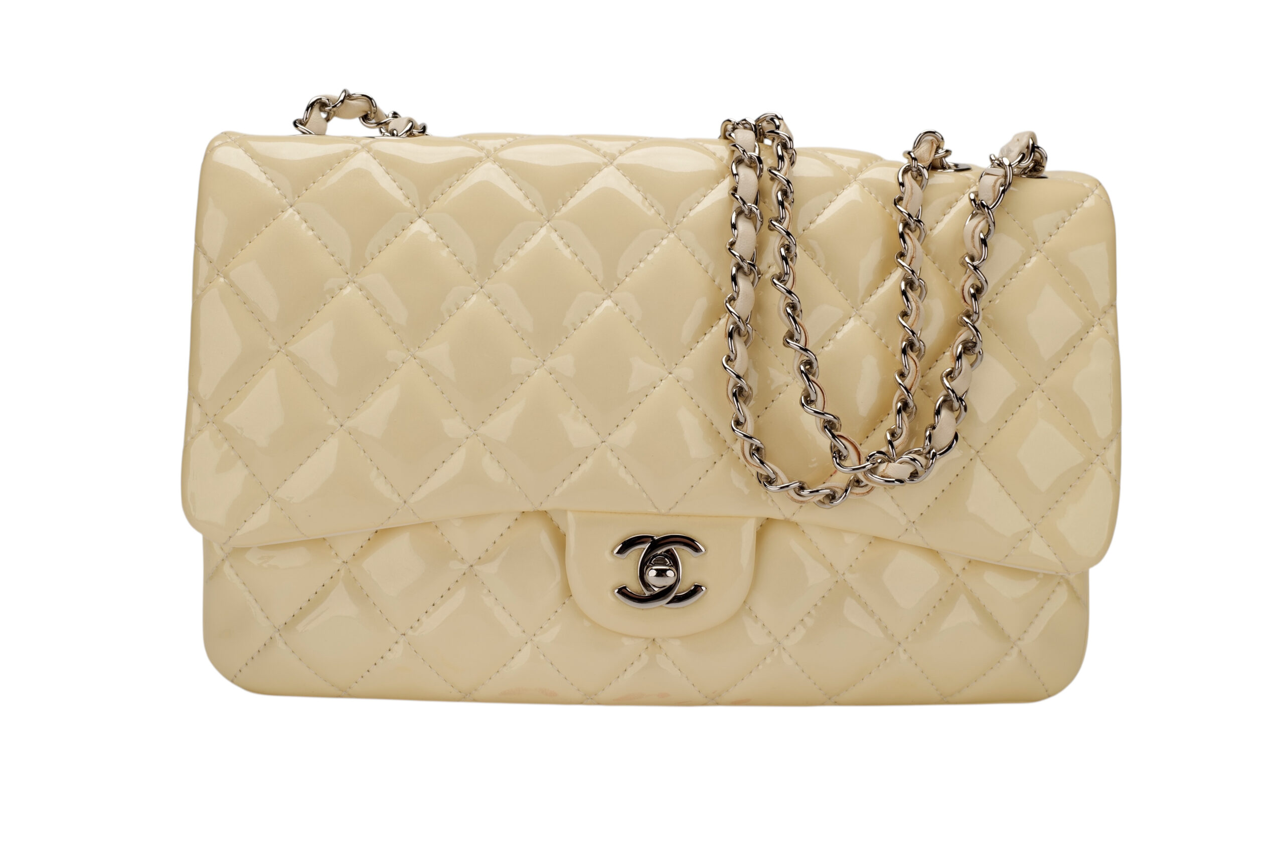 0402 Chanel Classic Single Flap White Patent Leather, Sliver Hardward12
