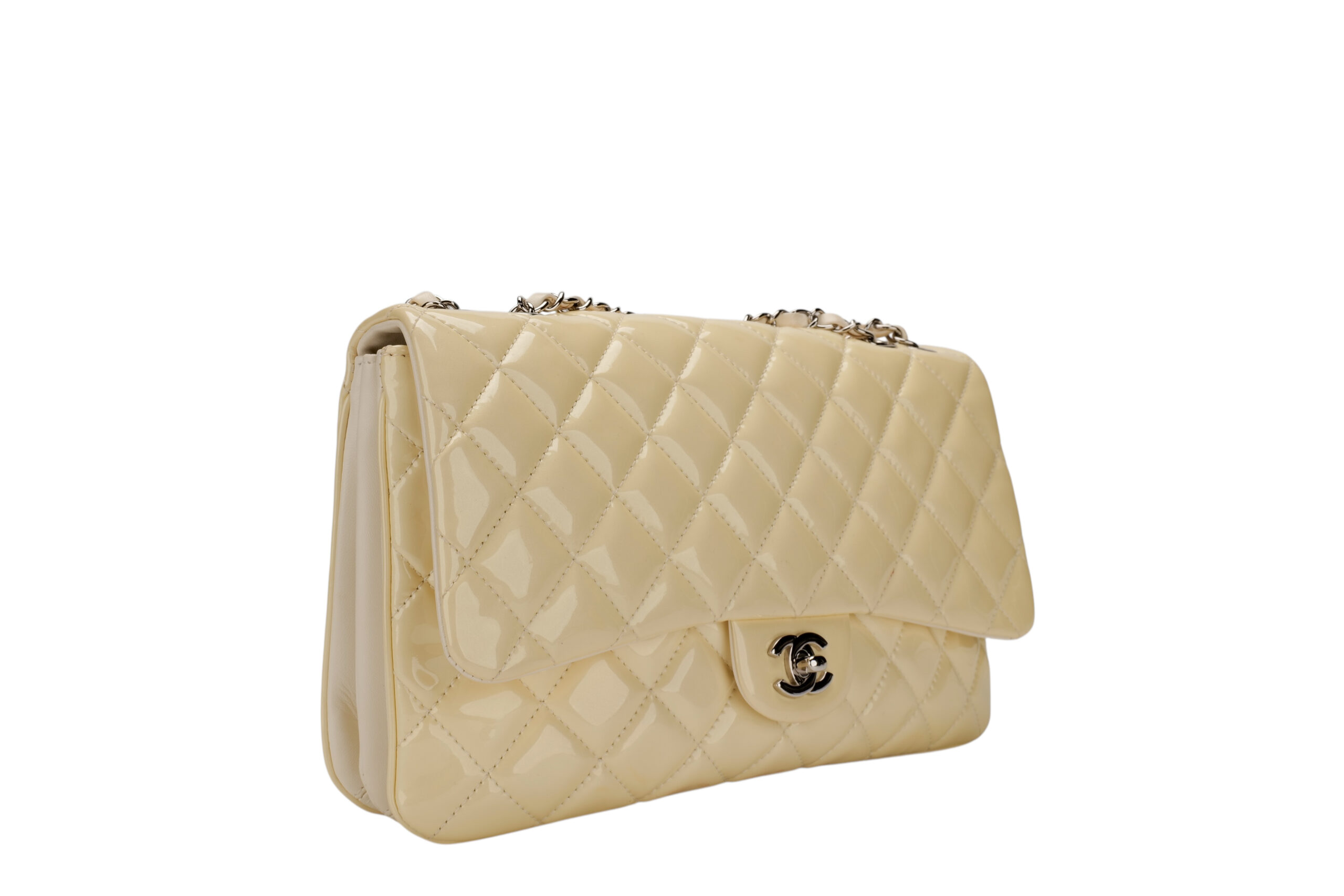 0402 Chanel Classic Single Flap White Patent Leather, Sliver Hardward2