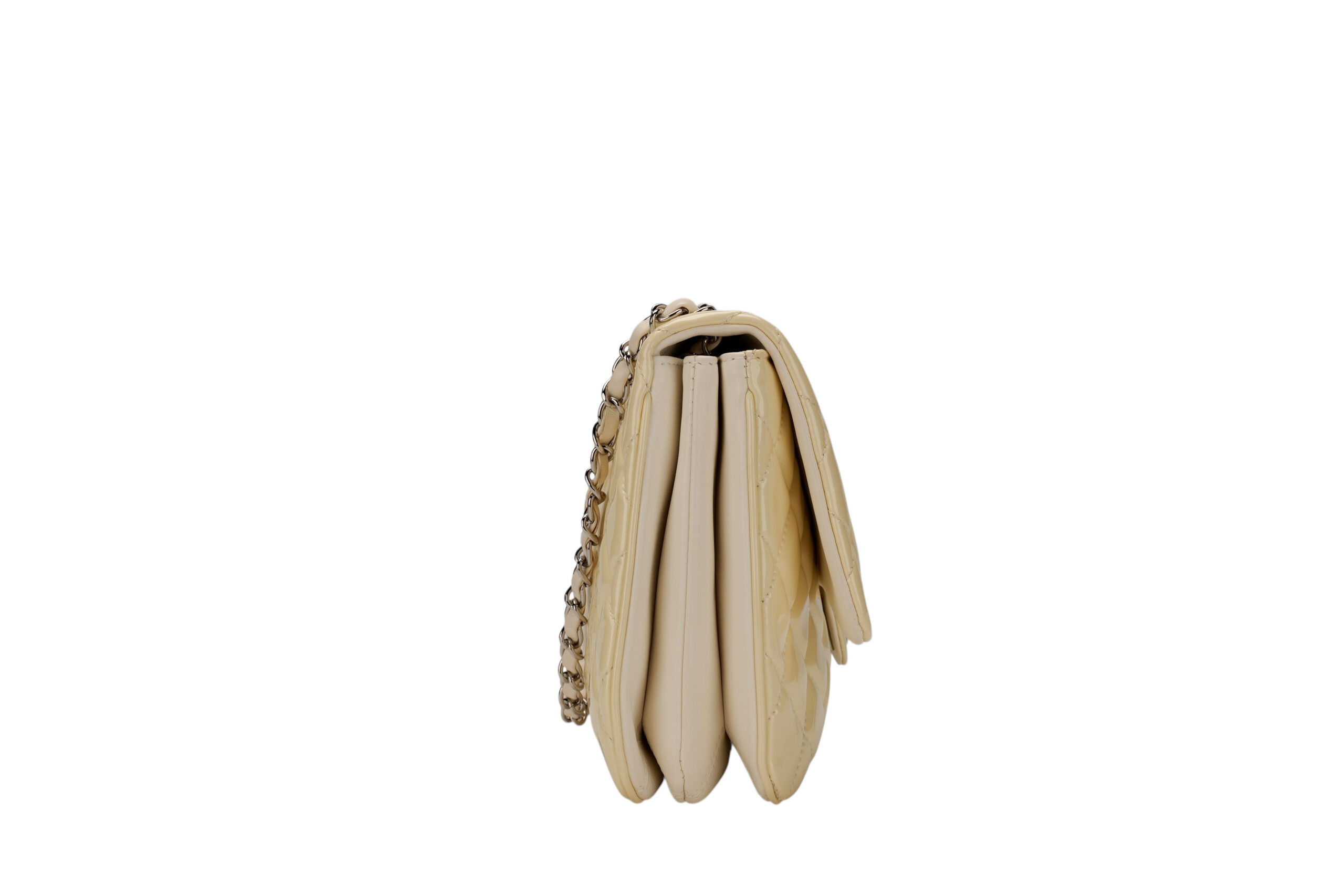 0402 Chanel Classic Single Flap White Patent Leather, Sliver Hardward3