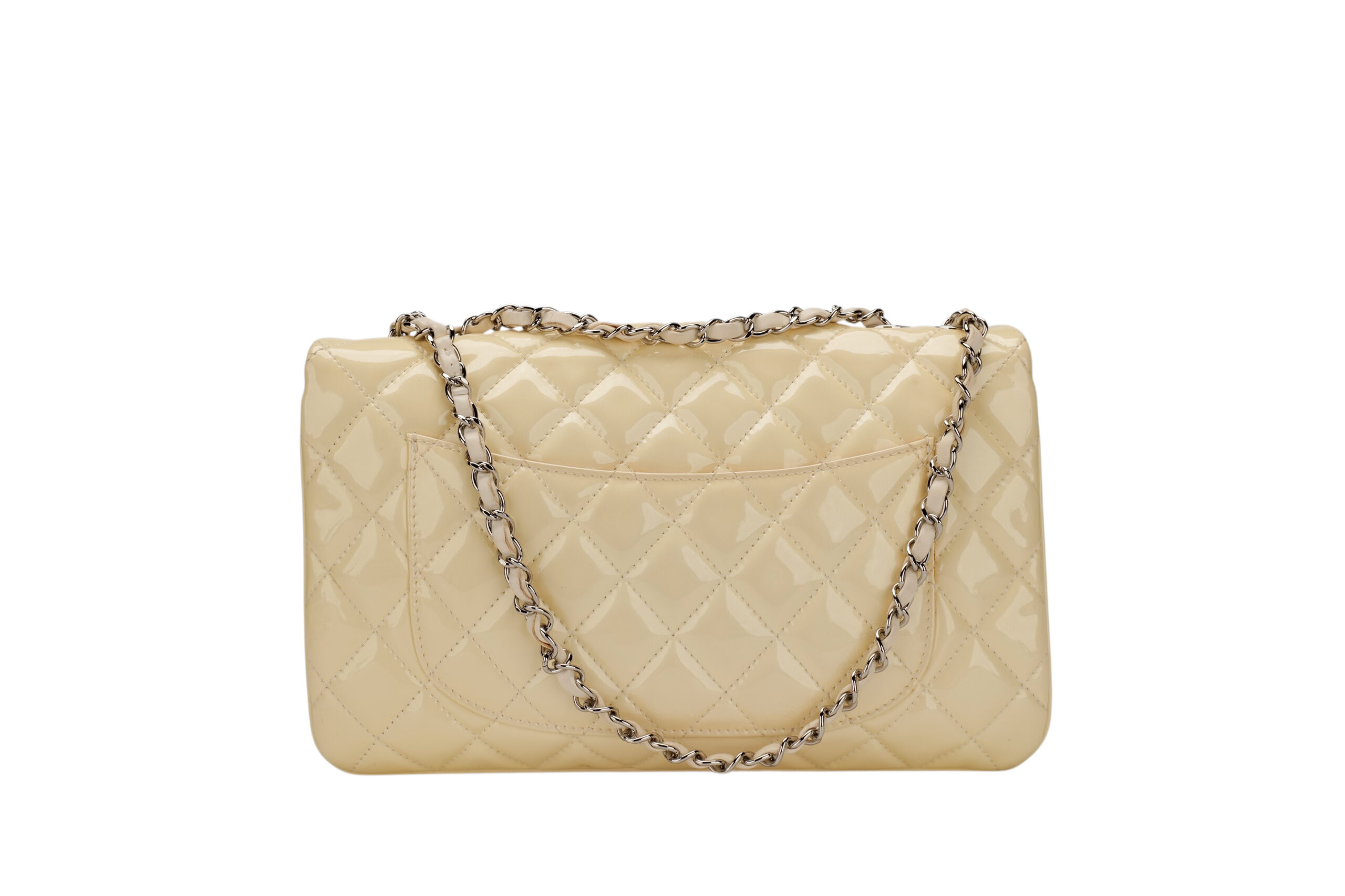 0402 Chanel Classic Single Flap White Patent Leather, Sliver Hardward4