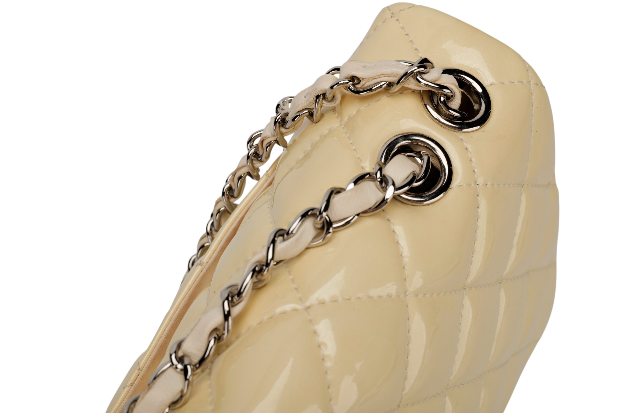 0402 Chanel Classic Single Flap White Patent Leather, Sliver Hardward6