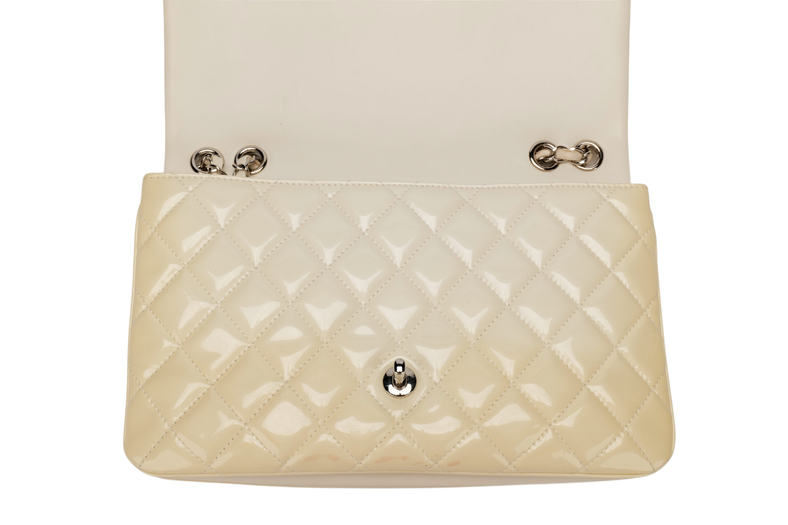 0402 Chanel Classic Single Flap White Patent Leather, Sliver Hardward7